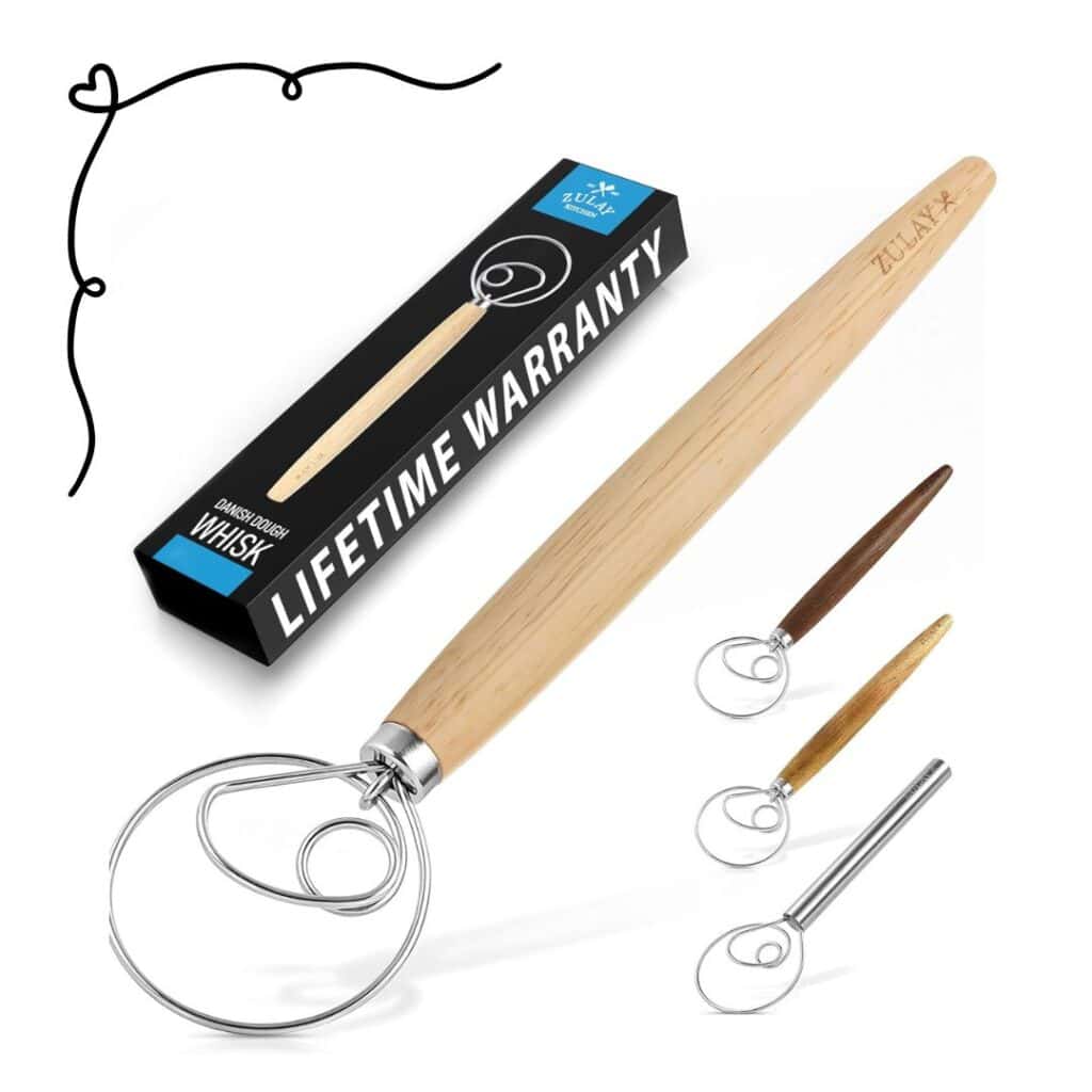 Danish dough whisk with various handle color options