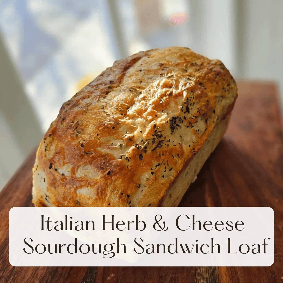 Italian herb and cheese sourdough sandwich loaf
